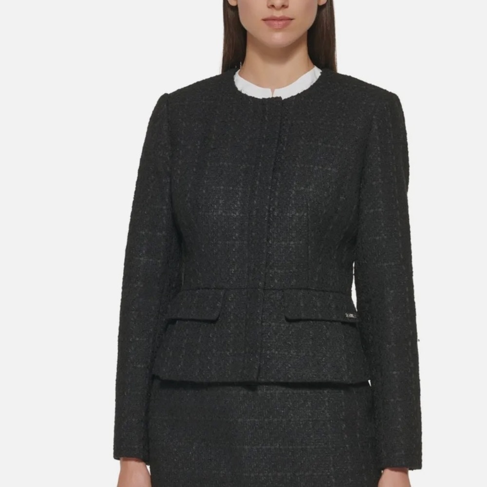 Calvin Klein blazer jacket tweed peplum hem 12p